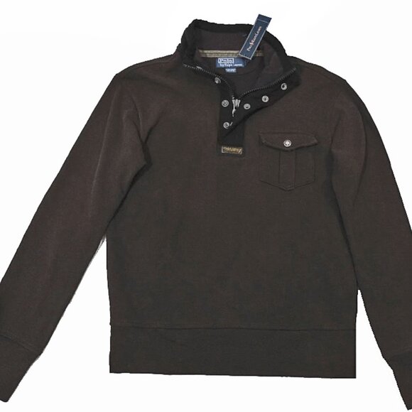 NEW Vintage Polo Ralph Lauren Aberdare Pullover Sweatshirt! Brown With Snap Neck - Picture 2 of 5